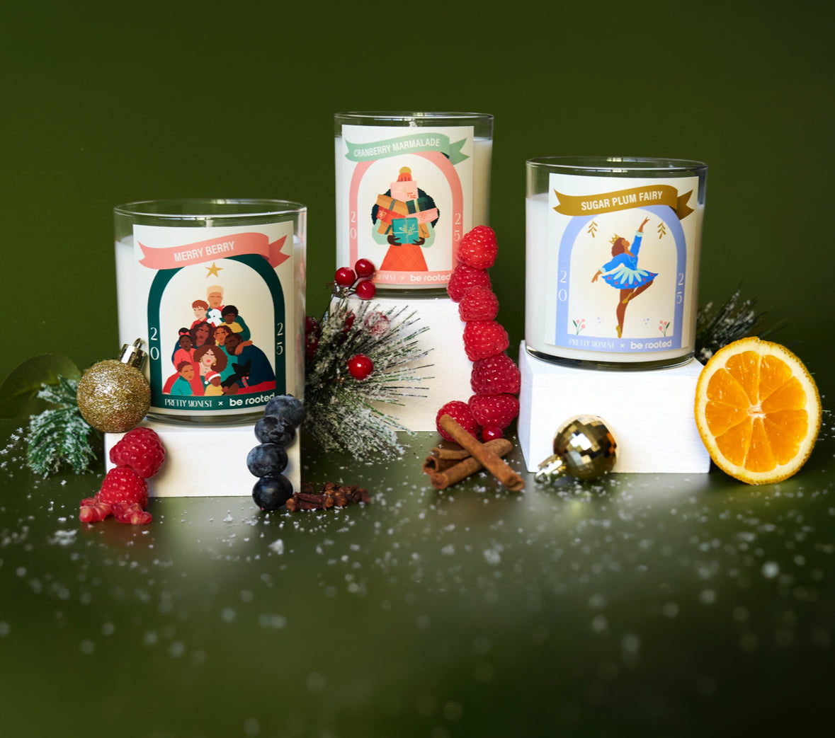 Pretty Honest winter candle with pine and vanilla scent in gift box